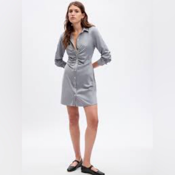 GAP NWT Satin Ruched Mini Shirt Dress - Picture 2 of 5